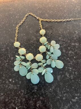 Gold-Chain Aqua Teardrop Statement Necklace
